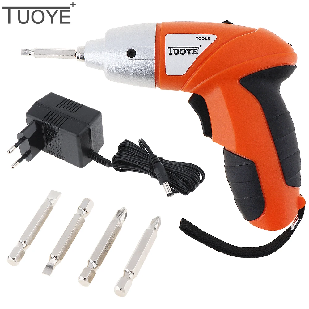 

TUOYE 3.6V Rechargeable Battery Electric Screwdriver Kit with US/EU Power Adapter and 4 Bits Accessories for Home Installation