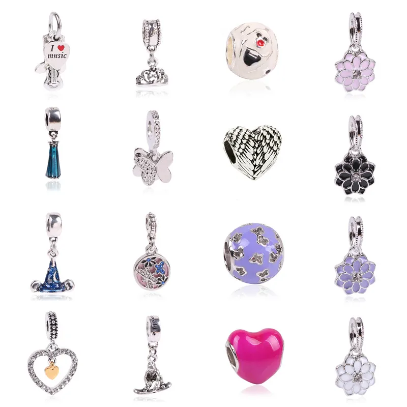 European Silver plated Delicate Angel Wings Heart Charm Beads fit Pandora Bracelets For Women DIY Jewerly Making Christmas gift