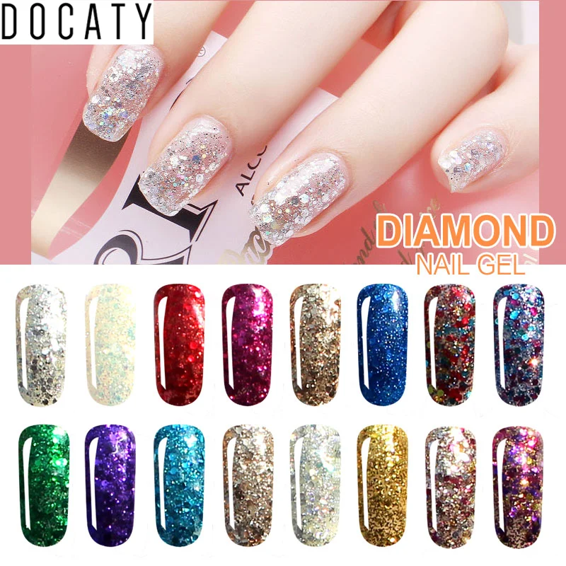 

Docaty 8ml 3D Diamond Gel Nail Polish Shine Shimmer Gel Varnishes Manicure Gel Polish Glitter Nail Art UV Need Top Base Primer
