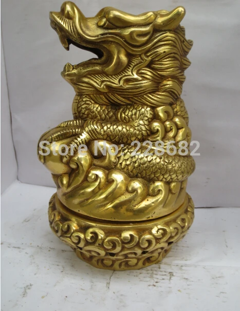 

Collectible Chinese Brass Carved Dragonhead Incense Burner Chinese Temple Censer fast Shipping