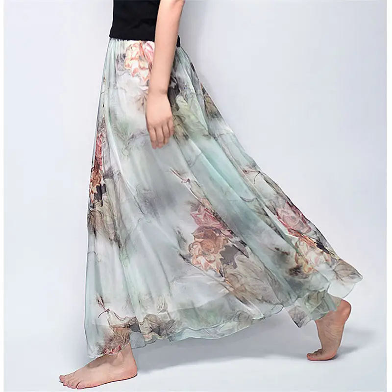 Весенне-летние длинные юбки женские Faldas шифоновая винтажная пляжная макси юбка элегантная повседневная Уличная плиссированная юбка Лидер продаж Q1183 - Цвет: 22-90cm