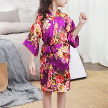 Банный халат для детей, атласное детское летнее кимоно, банный халат подружки невесты, платье для девочек, шелковая детская ночная рубашка, пионы, халаты