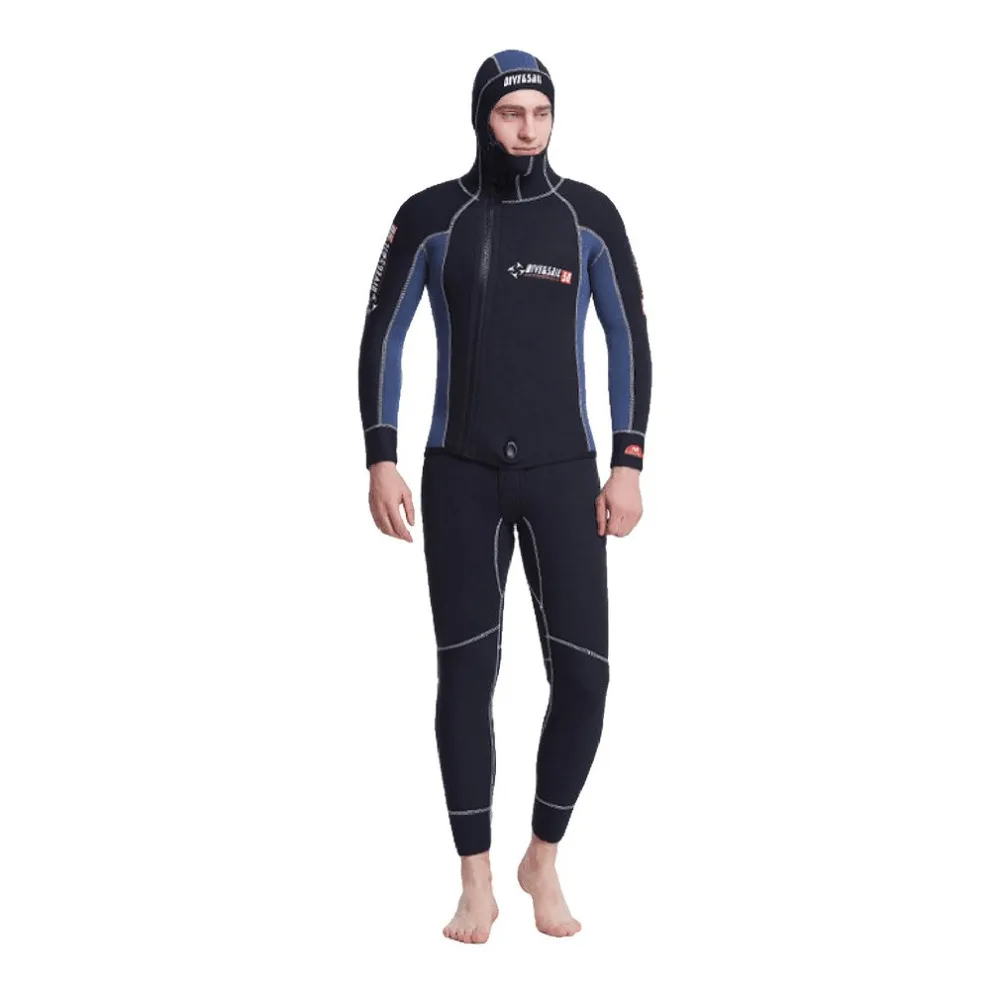 THENICE 2-piece 5MM Neoprene Scuba Cloth Double Men Warm Wetsuit With Hood Zipper Professional Split Spearfishing Wet Suit