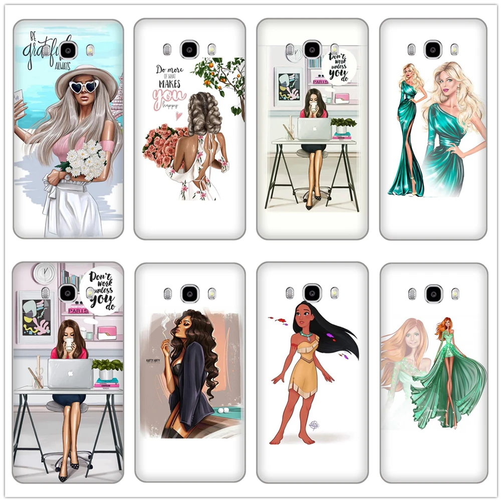 VOGUE Princess Girl Female boss coffee Soft TPU Phone case For Samsung Galaxy J3 J4 J5 J6 J7 J8 2016 17 18 EU VERSION Shell |