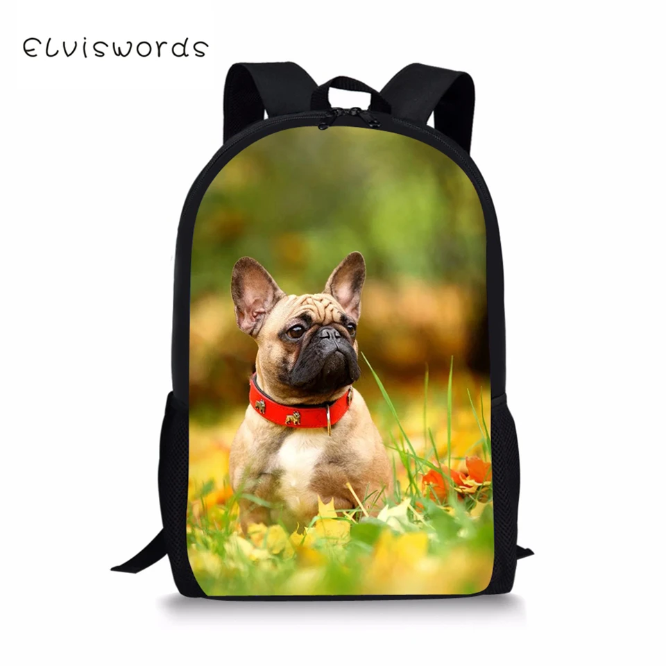 

ELVISWORDS Kids School Bags Kawaii Teenager Travel Backpack Little Bulldogs Prints Pattern Toddler School Backpack for Boys