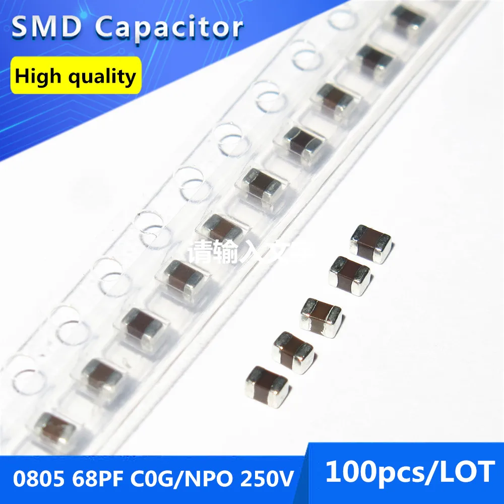

100pcs 0805 68PF C0G/NPO 250V 5% Thick Film Chip Multilayer Ceramic Capacitor