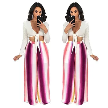 

Fashion 2018 Summer Women Elegant Palazzo Pants Leisure High Elastic Waist Pants Striped Wide Leg Pants