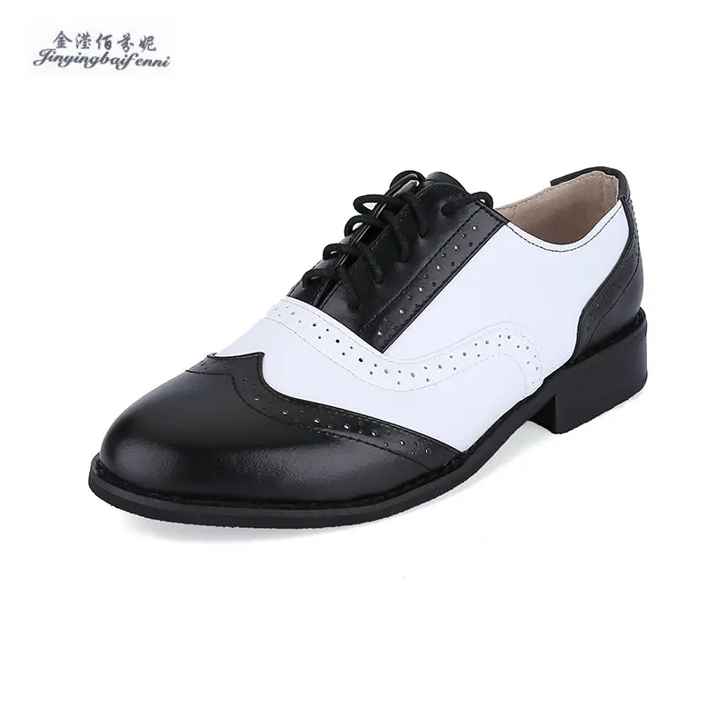Genuine Leather Black white oxford shoes for men lace up ...