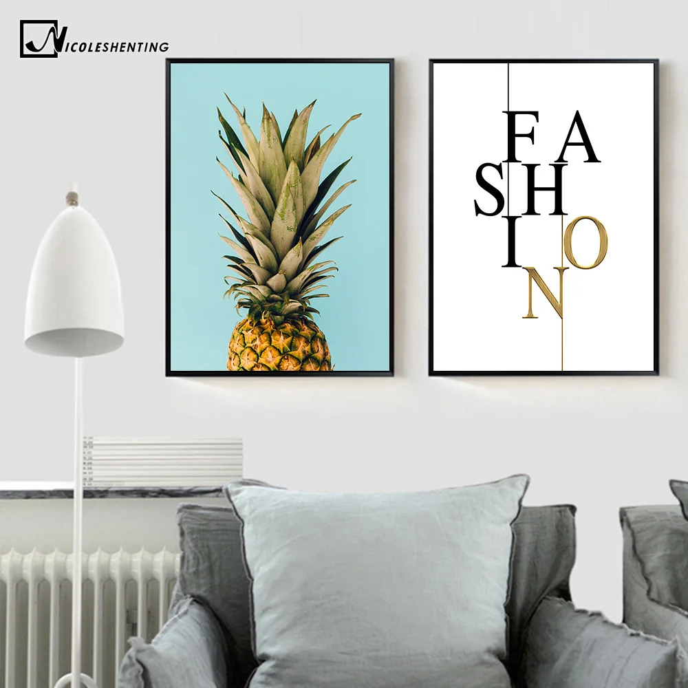 NICOLESHENTING Pineapple Nordic Poster and Prints Minimalist Wall Art Canvas Painting Picture for Living Room Home Decor|picture living room|canvas
