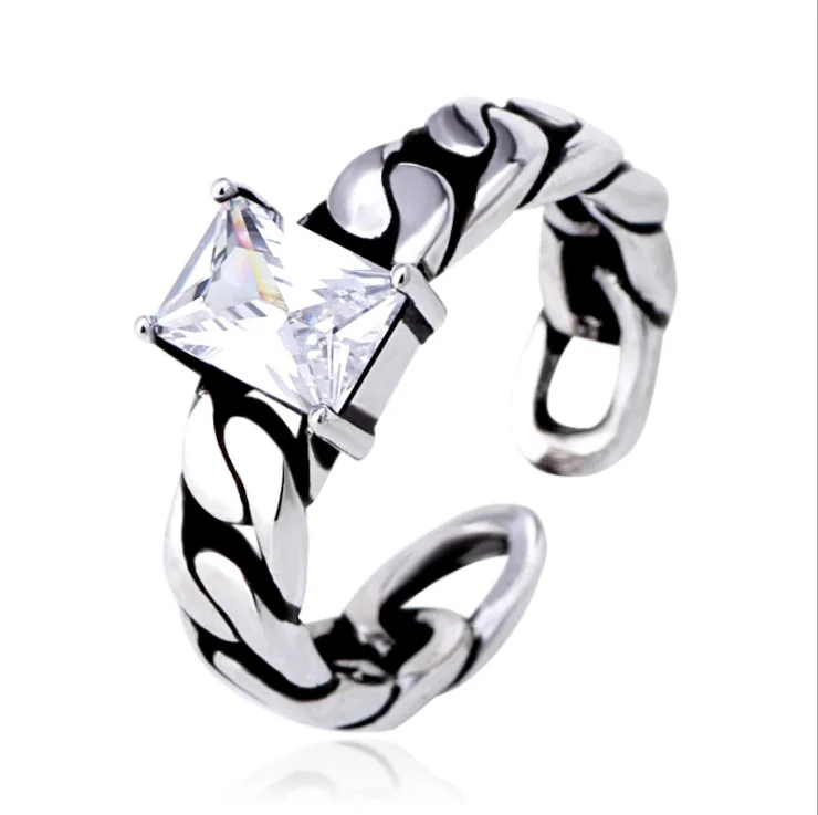 Винтажное трехцветное 925 пробы Серебряное циркониевое кольцо для открытия витая цепь модели черного шнека тайское серебряное кольцо для женщин S-R60