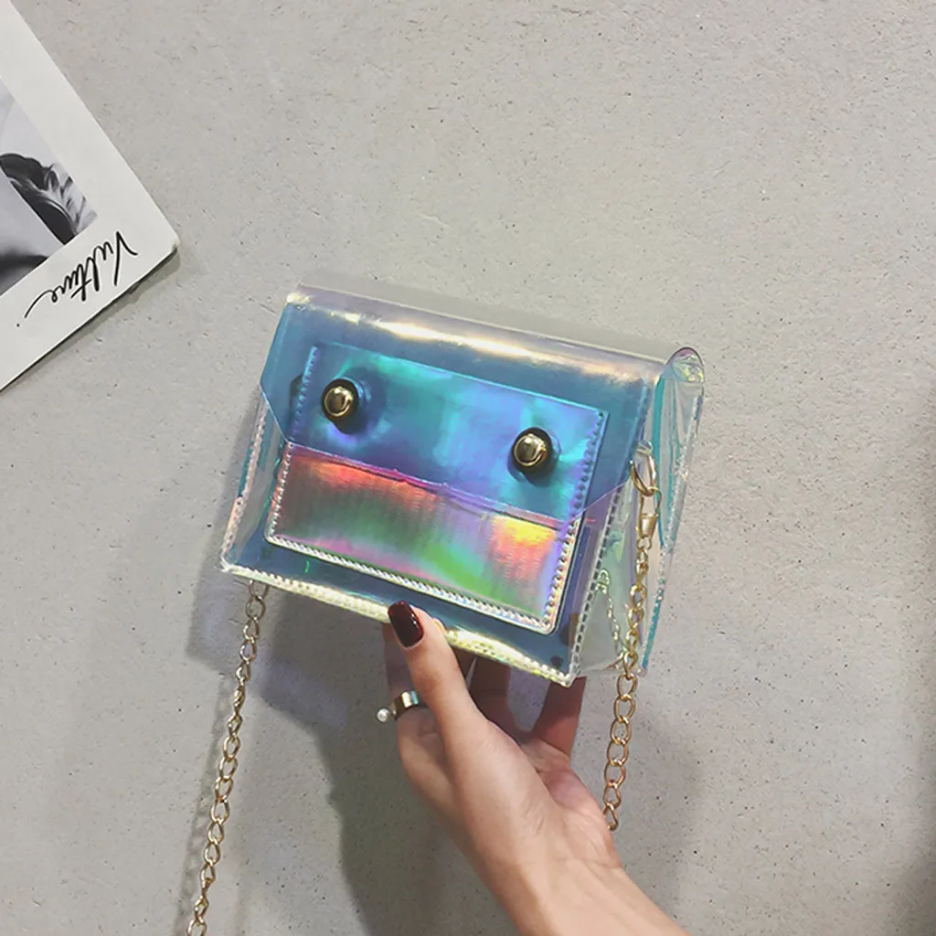 

Women's Shoulder Bag Fashion Laser Handbags 2019 New Lady Personality Transparent Jelly Chain Shoulder Wild Messenger Bags