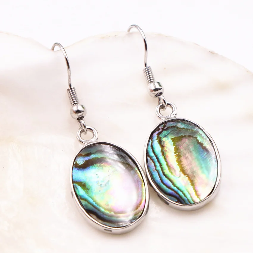 

Natural New Zealand Abalone Shell Earring for Women Multicolor Paua Shells Dangle Earrings Eardrop Oval Ear Jewelry 15x20mm A516