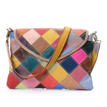 

Fashion Genuine Leather Small Square Bag Women Handbag Hit Color Shoulder Bags Geometric Patchwork Crossbody Messenger Bag