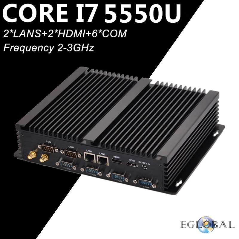 Промышленный мини ПК без вентилятора Eglobal i7 5550U i5 4200U i3 4010U 2 * Intel 82583V Gigabit NICS 6 RS232