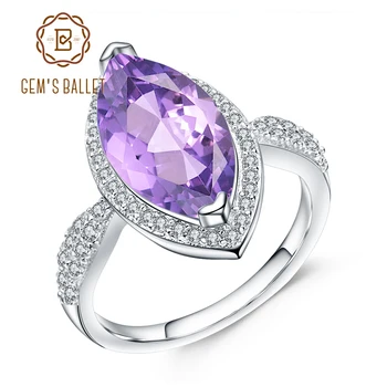 

GEM'S BALLET 4.34Ct Marquise Natural Amethyst Gemstone Ring 925 Sterling Silver Vintage Cocktail Ring for Women Fine Jewelry