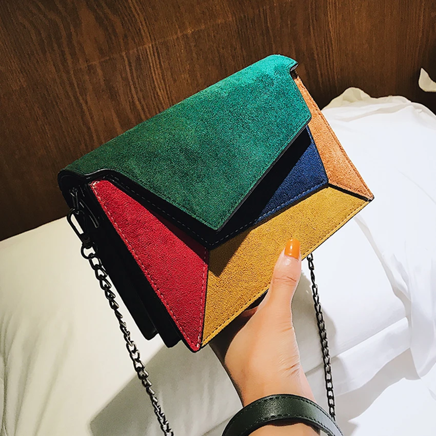 

Casual Patchwork Crossbody Bags For Women Fashion Chains Scrub Pu Leather Messenger Bag Lady Chic Small Flap Bag Luxury Handbag