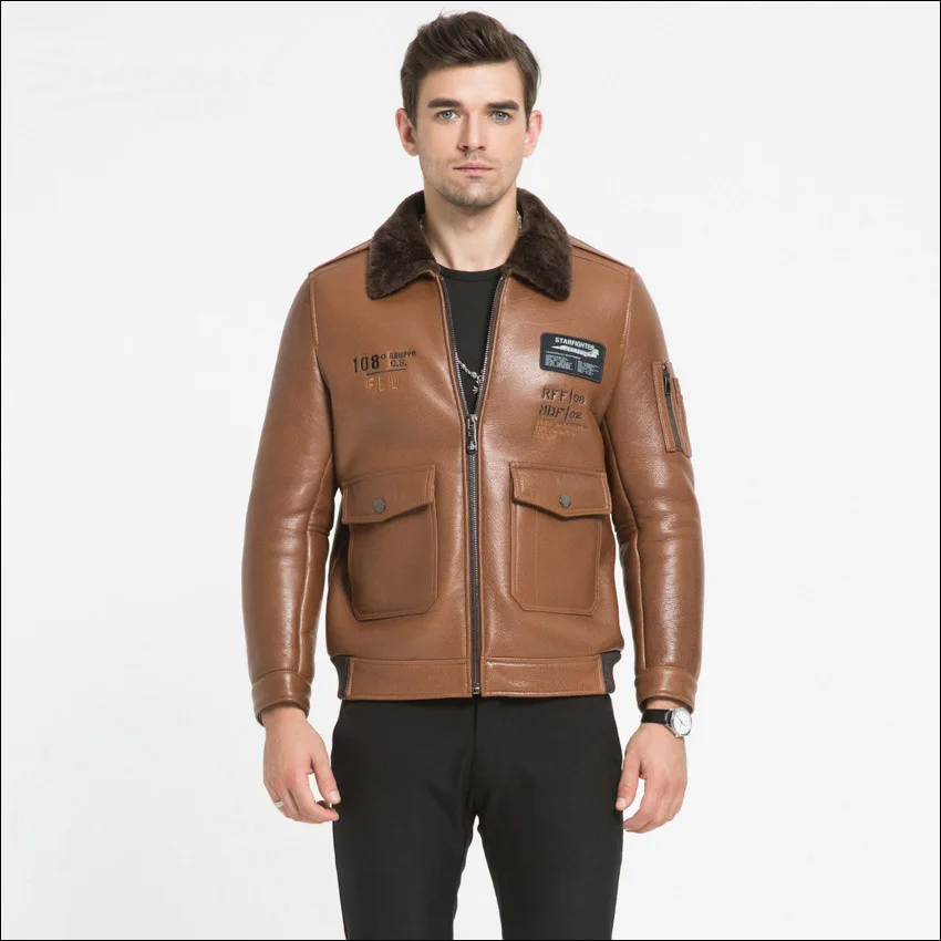 Мужская куртка из натуральной овечьей кожи Maylooks модная эко и меха модель WS95 на