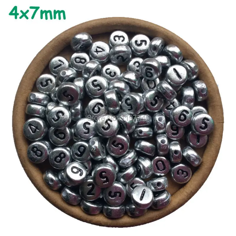 

Number Beads with hole 3600pcs 4*7mm Antique Silver 0-9 Mixed Acrylic Numbers Beads Coin Flat Round Bead Spacer Beads 7mm