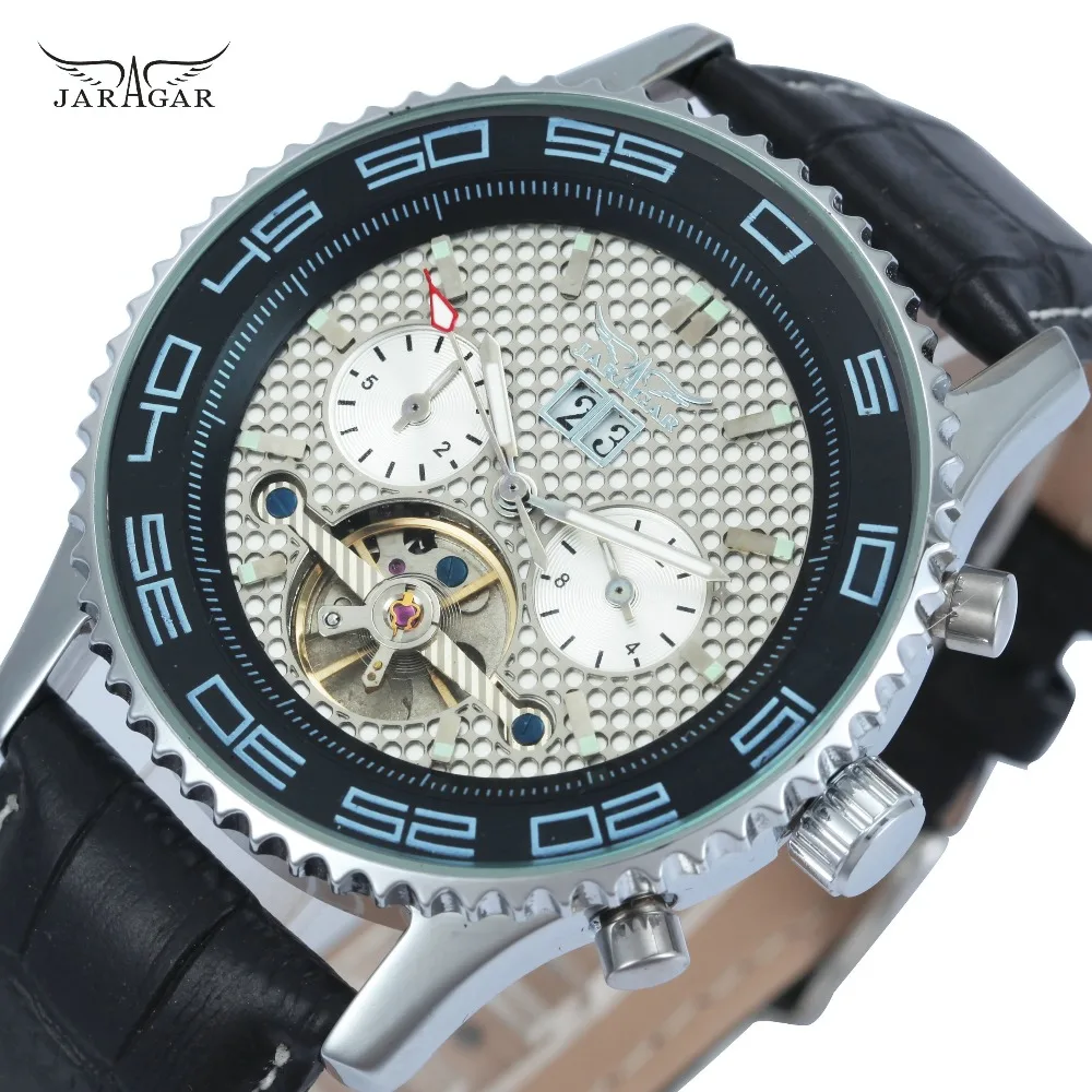 

JARAGAR Military Army Tourbillon Mechanical Watch Men Top Brand Luxury Soft Leather Strap Working Sub-dials Automatic Wristwatch