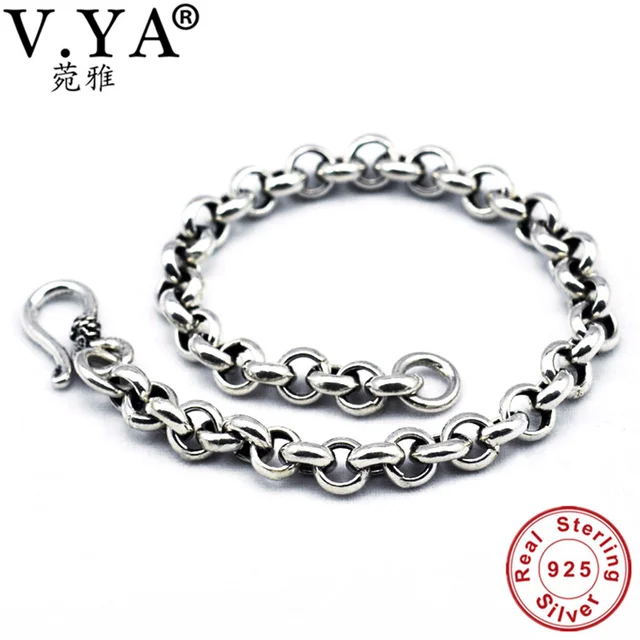 V Ya Solid 925 Sterling Silver Men Bangles Bracelet Luxury Male V Ya Solid 925 Sterling Silver Men Bangles Bracelet Luxury Male Charm Bracelets 5mm S