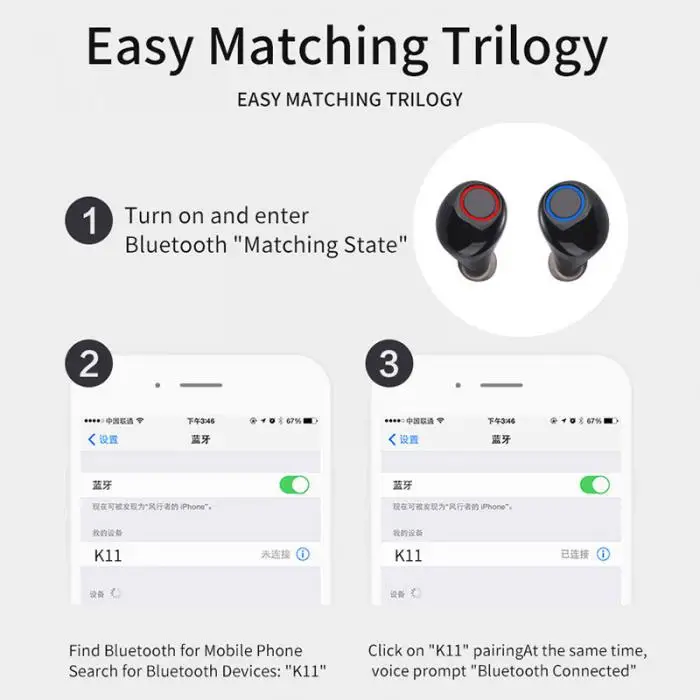 TWS Bluetooth 5,0 спортивные наушники мини Беспроводные стереонаушники с микрофоном для смартфонов@ JH
