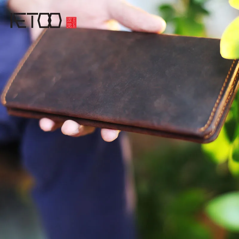

AETOO Leather wallet wallet men's long section retro handmade whole leather ultra-thin simple twisted Vintage wallet women