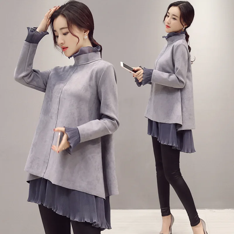 

2016 New Winter Long Section Dress For Pregnant Women Loose And Long Sleeve Stitching Dress Fashion Trend Of Pregnant Women