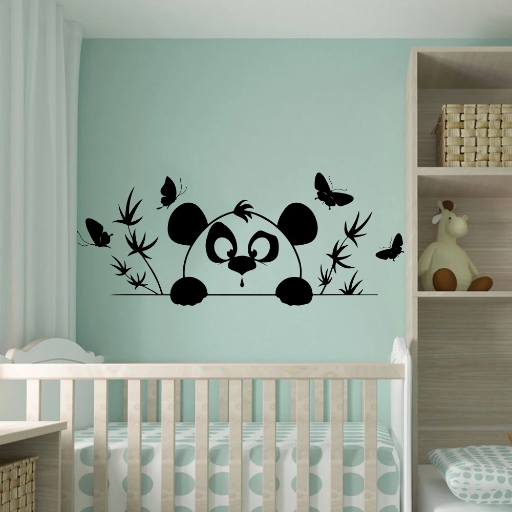 Cartoon Panda Bamboo Tree Wall Decals Kids Room Bedroom Bear Panda Animal Forest Butterflies Wall Sticker Vinyl Baby Nursery Art (2)