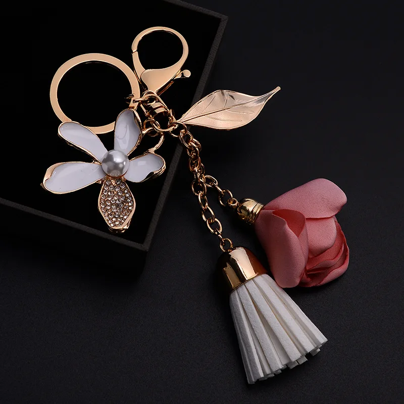 Creative Flower Keychain Tassels Key Ring Car Key Chains Lady Couple