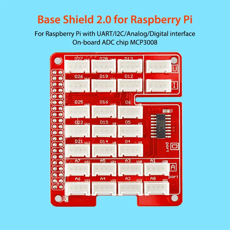 Elecrow-Escudo de Base V2.0 para Raspberry Pi UART/I2C/interfaz analógica/Digital, Chip ADC a bordo, Kit de bricolaje MCP3008