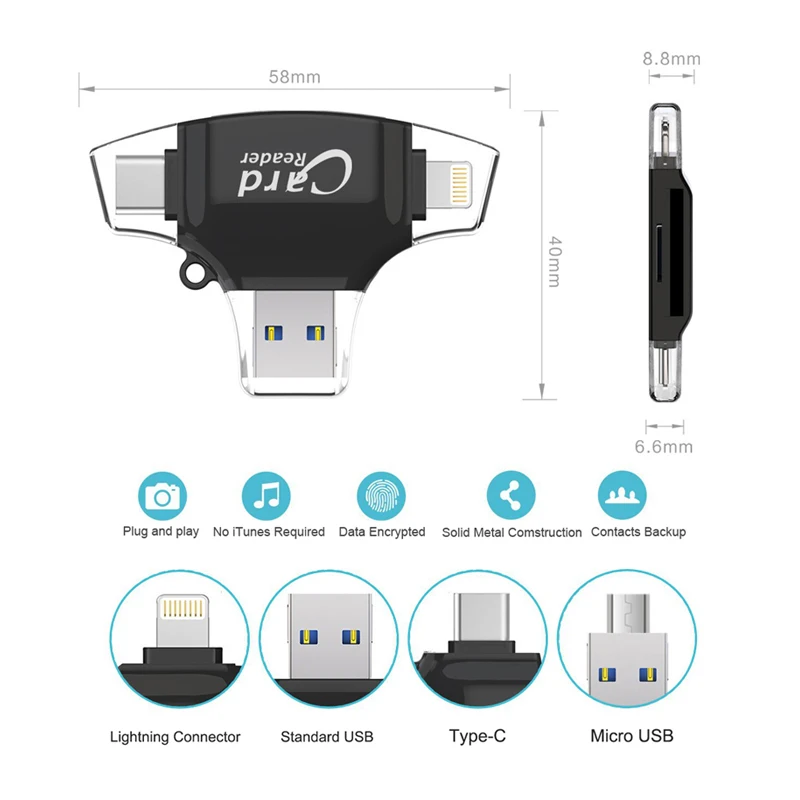 Cliry Lightning Type C Micro SD кардридер 4в1 OTG флэш карта памяти для iPhone iPad Samsung MacBook адаптер