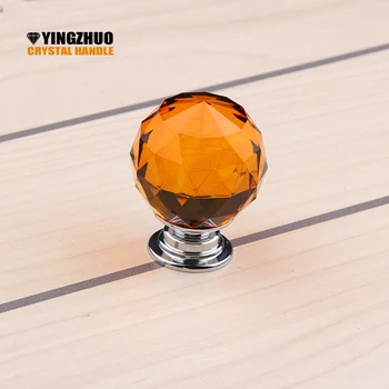 

10pcs/lot Round 30mm silver base Orange crystal sparkle door kids dresser drawer cabinet knobs and handles pulls Gate Knob