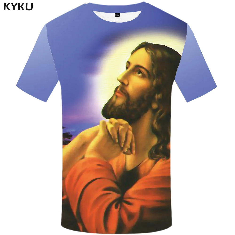 Забавные футболки футболка Jesus Для мужчин футболка Art Повседневное и персонажем из мультфильма печати абстрактный Футболка с принтом Harajuku футболки 3d - Цвет: DX0437