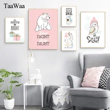 TAAWAA Nursery Wall Art Canvas Cartoon Animals Poster Quote Nordic Abstract Painting Decorative Picture for Kids Room Home Decor
