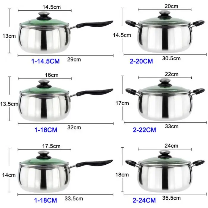 1 Pcs Stainless Steel Cook Pot Stockpot with Lid Milk Saucepan Cookware KM88