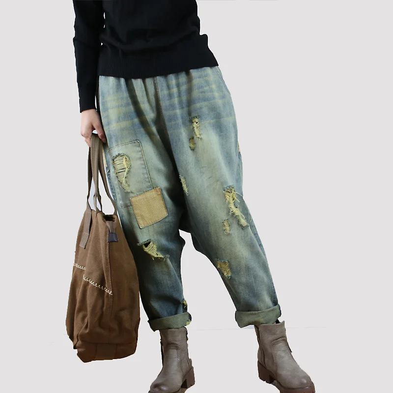 Las Entrepierna 2019 Mujeres Elástica Model Sueltos Cintura Denim Patchwork Pantalones Para Color Gota Mujer De Nuevo Otoño Anchos La Agujero Retro qgT6qrCw