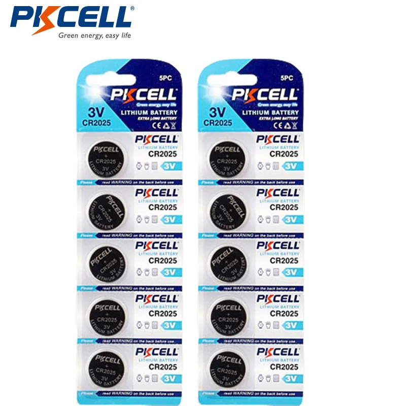 

10Pcs/2Card PKCELL Battery 3V CR 2025 Lithium Battery ECR2025 DL2025 BR2025 KL2025 L2025 2025 Button Coin Cell Batteries