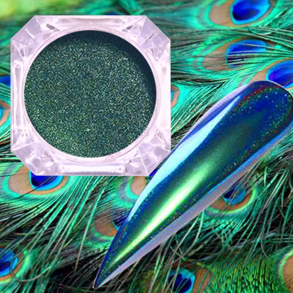 Special Chance of  0.2g Peacock Holographic Chameleon Nail Powder Mirror Effect Nail Art Chrome Pigment Nail Glitter