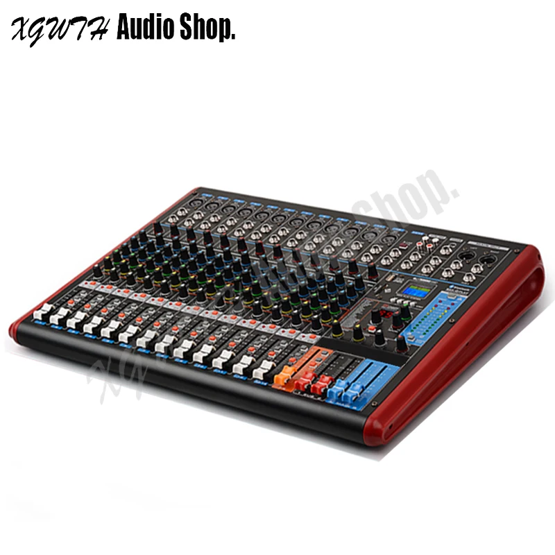 전문 DJ 블루투스 오디오 믹서, 12 채널 USB 99 DSP 디지털 리버브 효과 믹싱 콘솔 USB + 48V 팬텀 전원