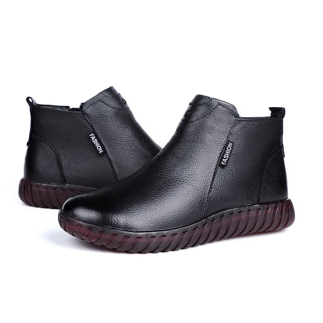 EAGSITY/зимние ботинки из натуральной кожи; теплые плюшевые женские ботинки в байкерском стиле; нескользящая удобная обувь с высоким берцем - Цвет: Черный