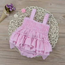 Oklady Baby Blonde Girls Striped Rompers Seersucker Bubble Straps Ruffle Layers Bowknot Romper Pink Bow Jumpsuit Oklady Baby Blonde Girls Striped Rompers Seersucker Bubble Straps Ruffle Layers Bowknot Romper Pink Bow Jumpsuit