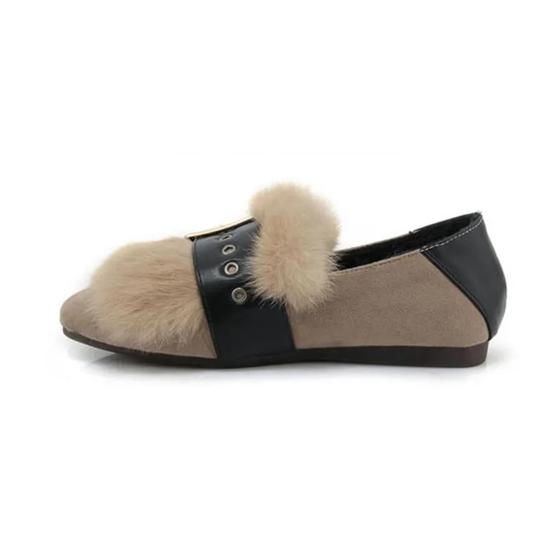 Balletto On Scarpe Quadrata Fibbia Di Nuovi Barca Molli cachi 2018 Coniglio Donne Guida Nero Mocassini Walking cioccolato Cosmagic Pelliccia Casuali Da Autunno Slip Il Punta Appartamenti 8wtfC