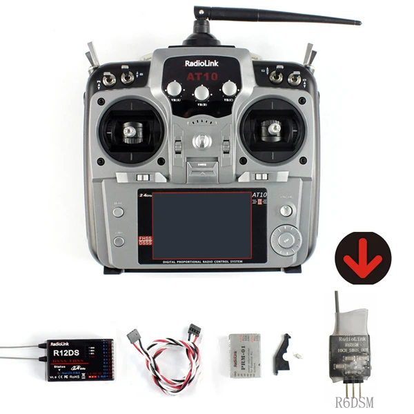 RadioLink AT10 II 2,4 ГГц 12CH пульт дистанционного управления передатчика с R12DS приемник R6DSM R12DSM RC сделано Квадрокоптер с камерой