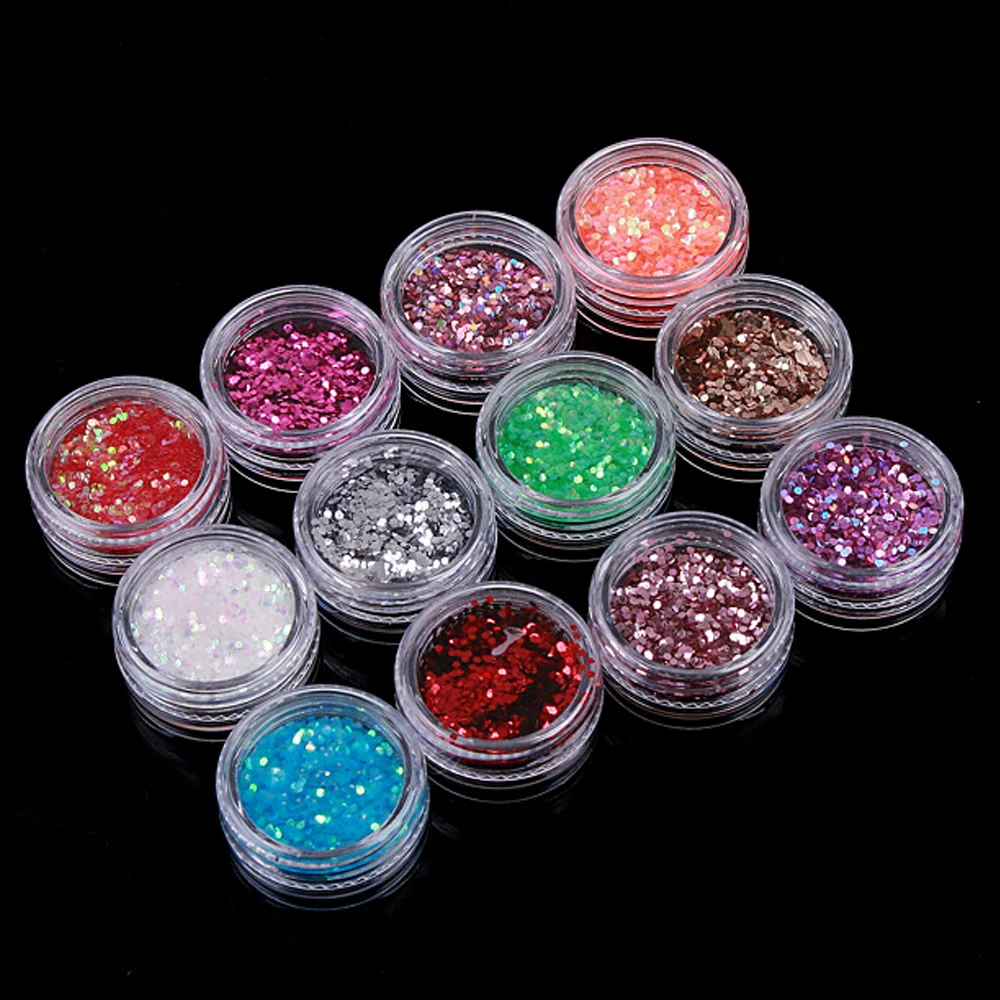 

12Pcs/Lot Glitter Paillette Nail Art Powder Dust Tip Rhinestone Nail Shimmering Foils 3D Nail Art Decoration Manicure Tool