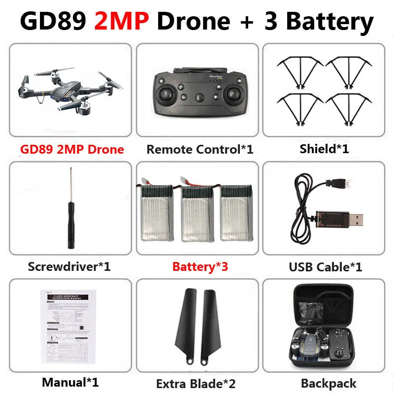 GW58 складной Дрон с камерой HD 2MP FPV Wi-Fi высота удержания антенна видео селфи RC Квадрокоптер вертолет детская игрушка VS SG106 E58 - Цвет: GW58 2MP  3B Bag