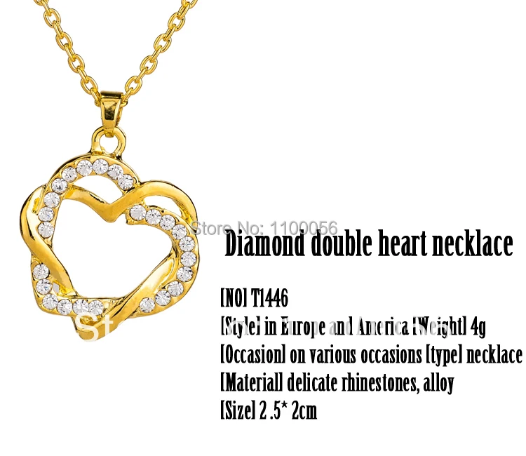 FineJewelry женское ожерелье с двойным сердцем золотое со стразами свадебное
