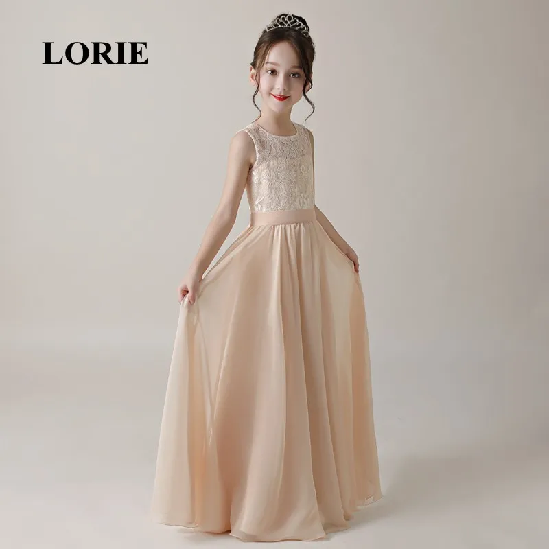 LORIE Long Flower Girl Dresses O-Neck A Line Decorated with Sahses Lace  Girl Party Dresses for Girl Pageant Free Shipping