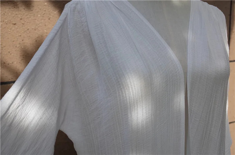 Белое однотонное богемное пляжное платье-туника с поясом и высокой талией летнее женское элегантное платье с запахом N587