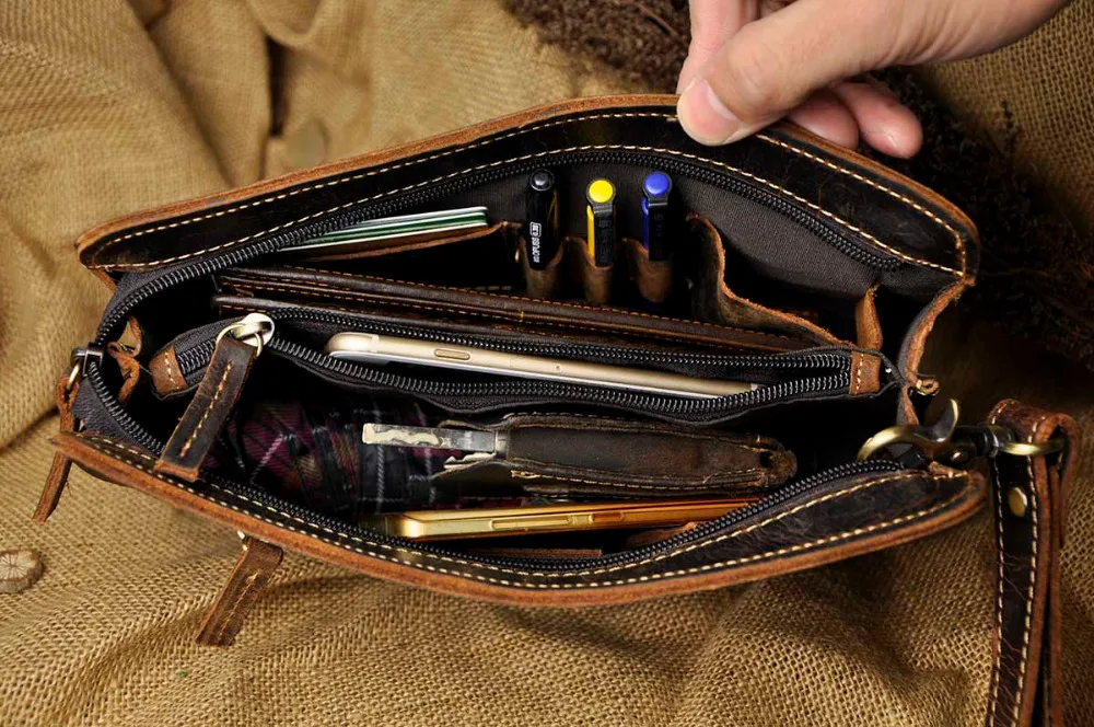 Качественная кожаная модная мужская дизайнерская сумка-Органайзер на молнии с цепочкой, кошелек, клатч, сумка 8 дюймов для планшета, сумка через плечо, Мужская 2753