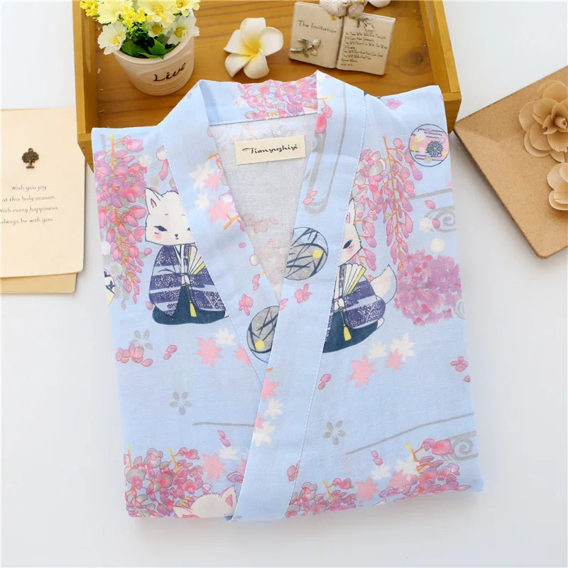 Летние для женщин пижамы 100% хлопок марли кимоно Cherry Blossom и Банни длинные халаты Домашняя одежда платья 20 видов стилей женское платье